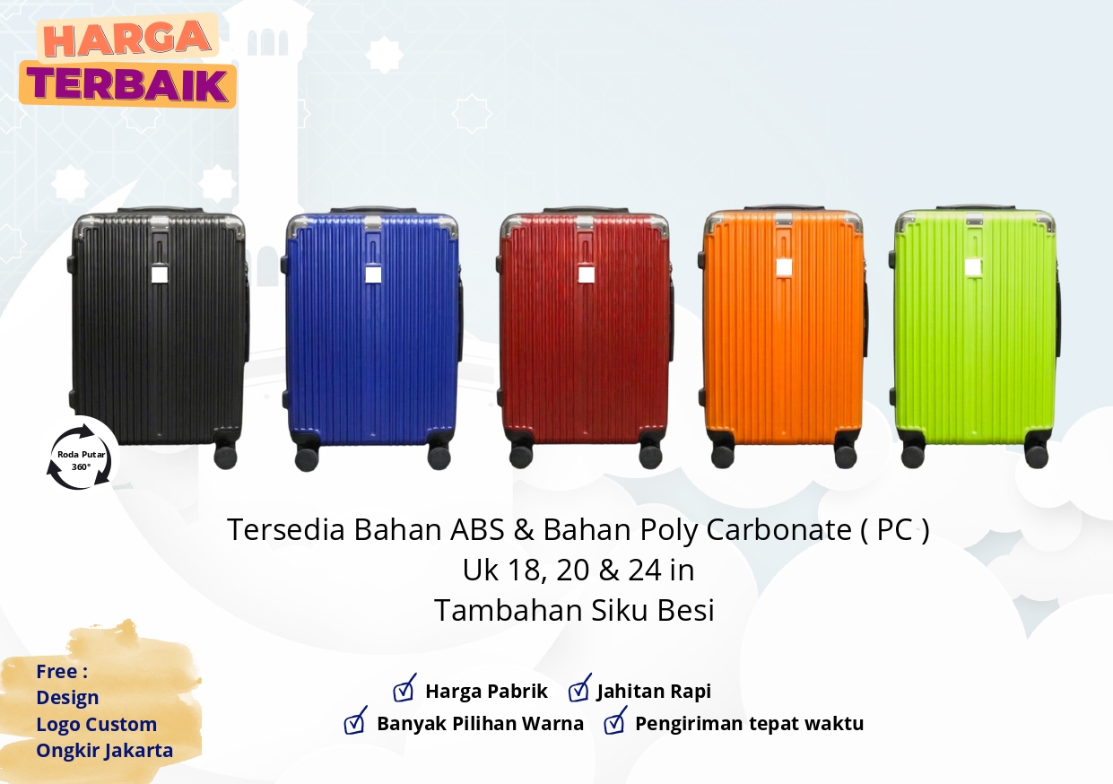 Koper ABS stripe siku besi — 5 warna ukuran 18 20 24 inci